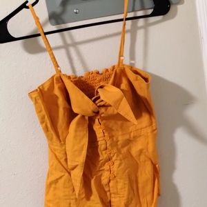 Sofia Vergara Yellow Front Bow Button Tank Top